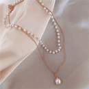 Colar Duplo com Pingente de Pérola e Contas Douradas